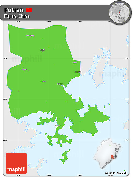 Political Simple Map of Putian, single color outside
