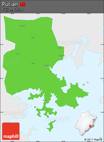 Political Simple Map of Putian, single color outside