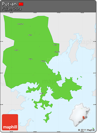 Political Simple Map of Putian, single color outside