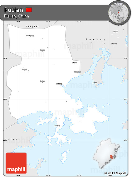 Silver Style Simple Map of Putian