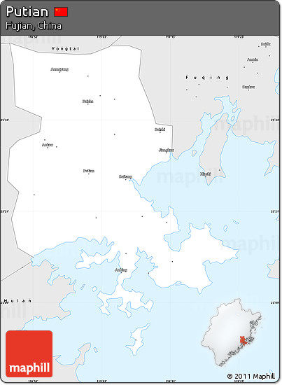 Silver Style Simple Map of Putian
