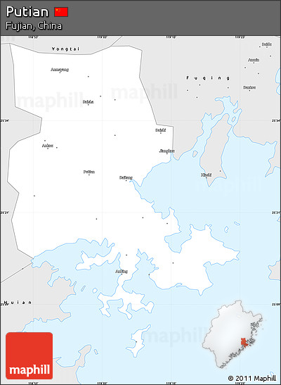 Silver Style Simple Map of Putian