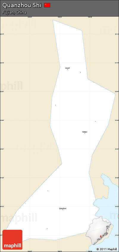 Classic Style Simple Map of Quanzhou Shi, single color outside