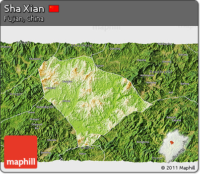 Physical 3D Map of Sha Xian, satellite outside