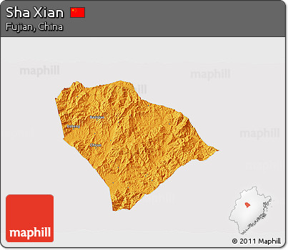 Political 3D Map of Sha Xian, cropped outside
