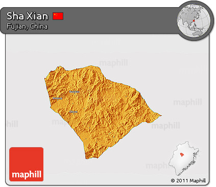 Political 3D Map of Sha Xian, single color outside