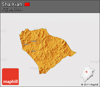 Political 3D Map of Sha Xian, single color outside