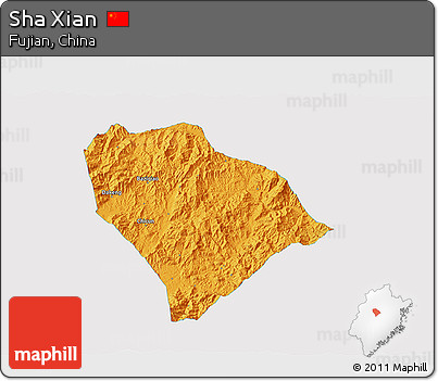 Political 3D Map of Sha Xian, single color outside