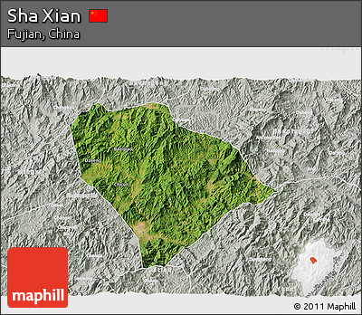 Satellite 3D Map of Sha Xian, lighten, semi-desaturated