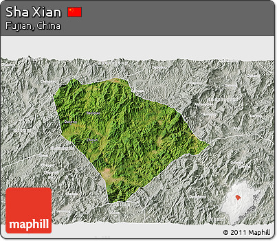 Satellite 3D Map of Sha Xian, lighten, semi-desaturated