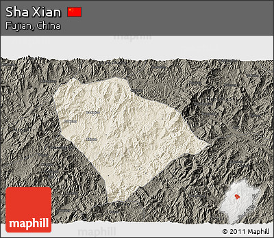 Shaded Relief 3D Map of Sha Xian, darken