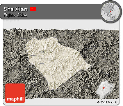 Shaded Relief 3D Map of Sha Xian, darken