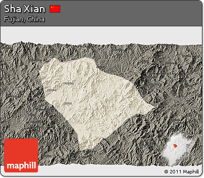 Shaded Relief 3D Map of Sha Xian, darken