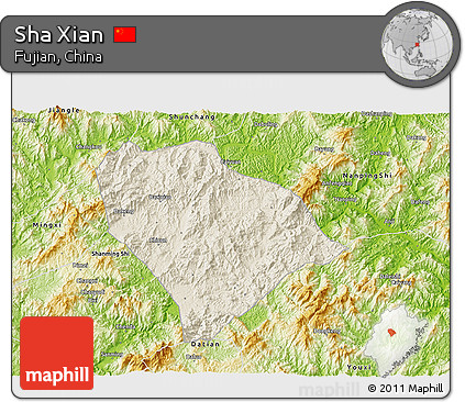 Shaded Relief 3D Map of Sha Xian, physical outside