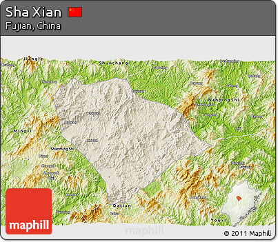 Shaded Relief 3D Map of Sha Xian, physical outside