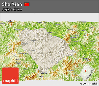 Shaded Relief 3D Map of Sha Xian, physical outside