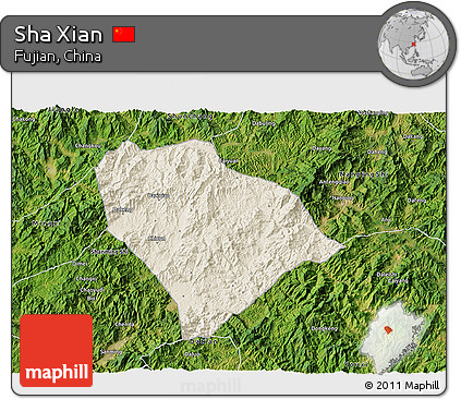 Shaded Relief 3D Map of Sha Xian, satellite outside