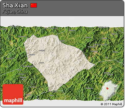 Shaded Relief 3D Map of Sha Xian, satellite outside