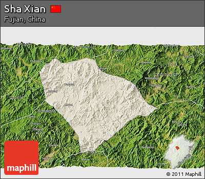 Shaded Relief 3D Map of Sha Xian, satellite outside