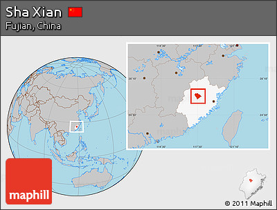 Gray Location Map of Sha Xian, highlighted parent region