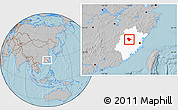 Gray Location Map of Sha Xian, highlighted parent region, hill shading