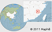 Savanna Style Location Map of Sha Xian, highlighted country, hill shading