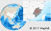 Shaded Relief Location Map of Sha Xian, highlighted country, highlighted parent region