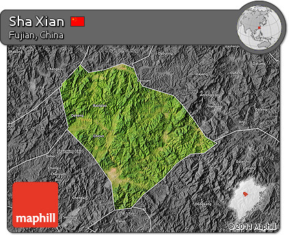 Satellite Map of Sha Xian, desaturated