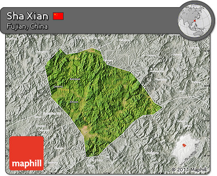 Satellite Map of Sha Xian, lighten, semi-desaturated