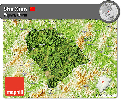 Satellite Map of Sha Xian, physical outside