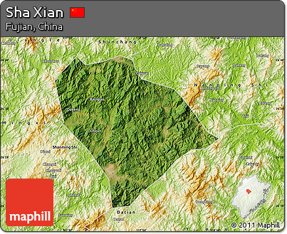 Satellite Map of Sha Xian, physical outside