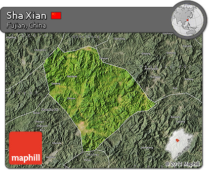 Satellite Map of Sha Xian, semi-desaturated