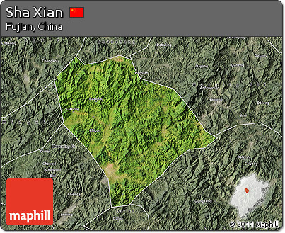 Satellite Map of Sha Xian, semi-desaturated