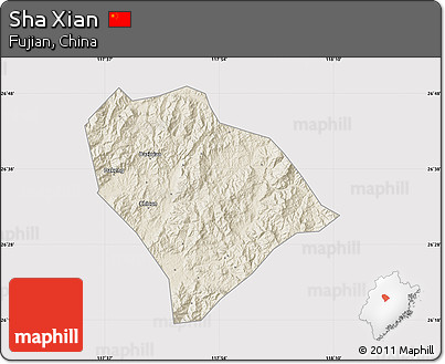 Shaded Relief Map of Sha Xian, cropped outside