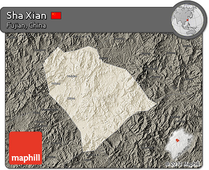 Shaded Relief Map of Sha Xian, darken
