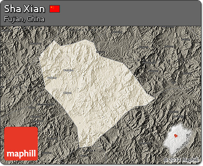 Shaded Relief Map of Sha Xian, darken