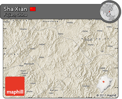 Shaded Relief Map of Sha Xian