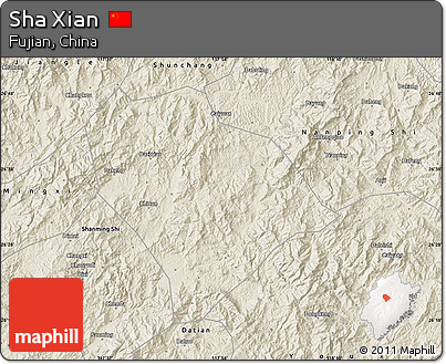 Shaded Relief Map of Sha Xian
