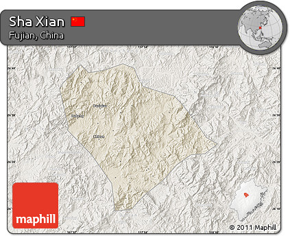 Shaded Relief Map of Sha Xian, lighten