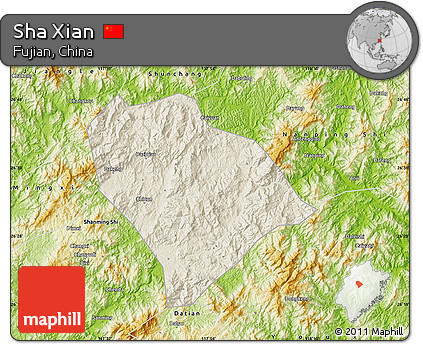 Shaded Relief Map of Sha Xian, physical outside