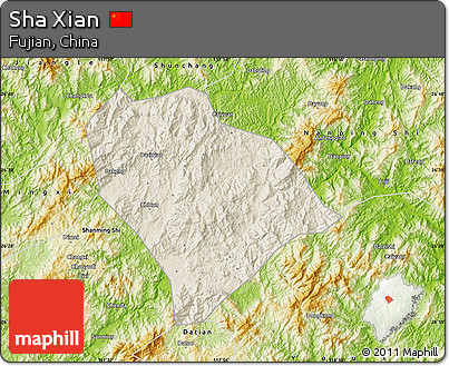 Shaded Relief Map of Sha Xian, physical outside