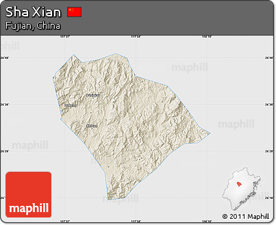 Shaded Relief Map of Sha Xian, single color outside