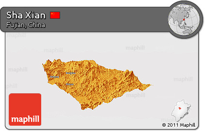 Political Panoramic Map of Sha Xian, cropped outside