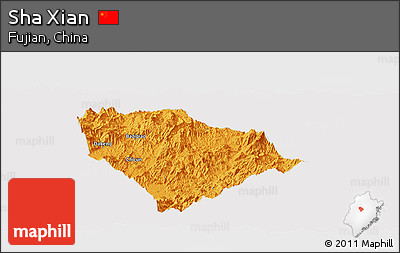 Political Panoramic Map of Sha Xian, cropped outside
