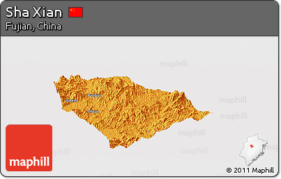 Political Panoramic Map of Sha Xian, cropped outside