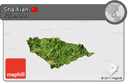 Satellite Panoramic Map of Sha Xian, cropped outside