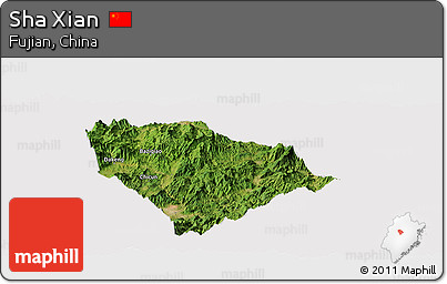 Satellite Panoramic Map of Sha Xian, cropped outside