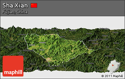 Satellite Panoramic Map of Sha Xian, darken