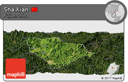 Satellite Panoramic Map of Sha Xian, darken
