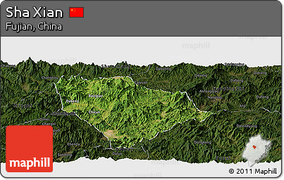 Satellite Panoramic Map of Sha Xian, darken